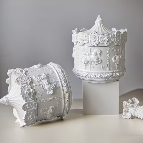 Adhee Handcrafted  Ceramic Carousel Container – Vintage Decorative Storage Jar